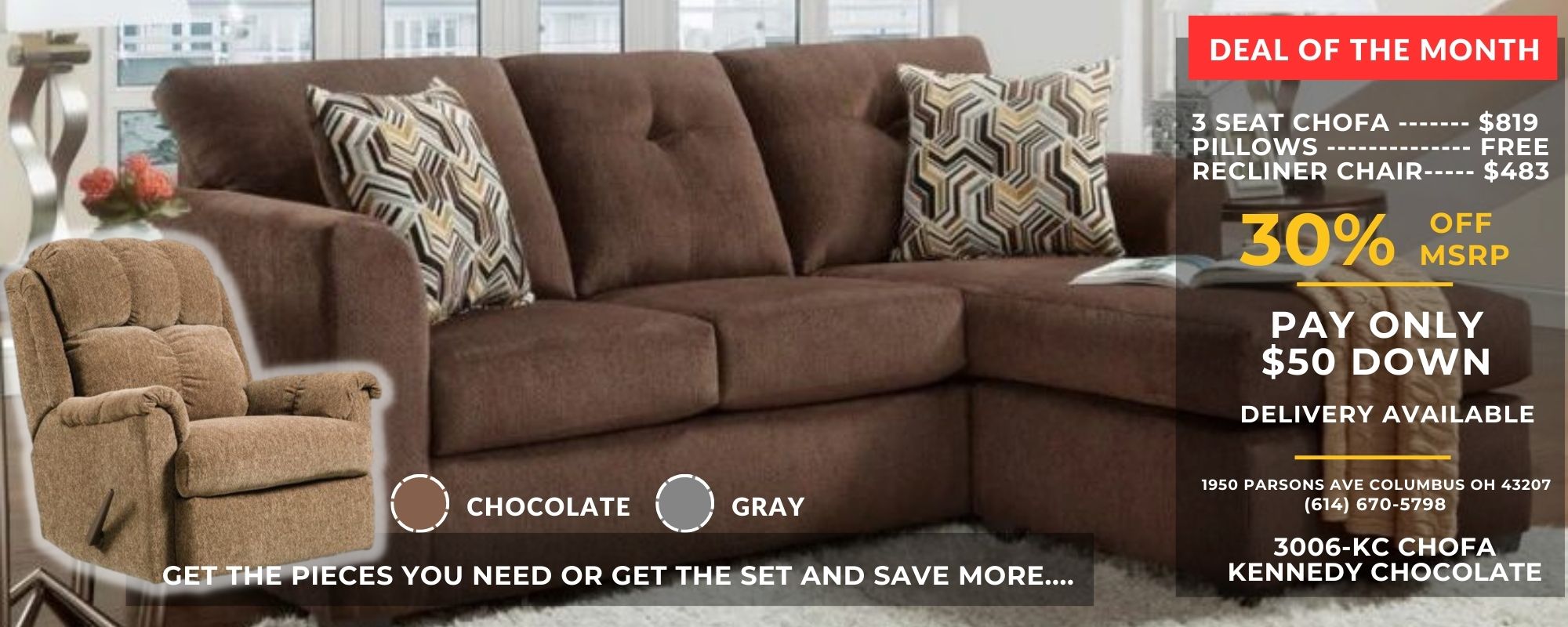 3006 KG Chofa Grey + Chair Deal | Living Room Furniture Sales.
